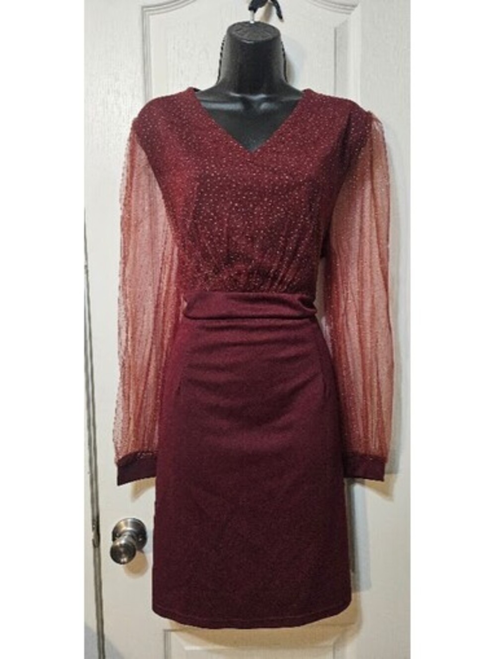 Jasambac Burgundy Shimmer Dress 2XL Plus Size Holiday Glam Sparkle